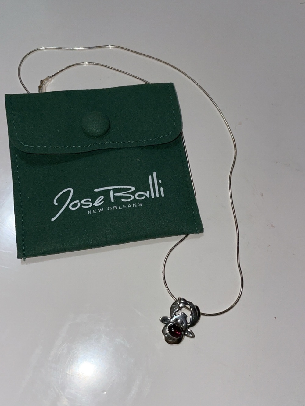 Jose Balli Silver Necklace Rudolph with Red Stone Pendant